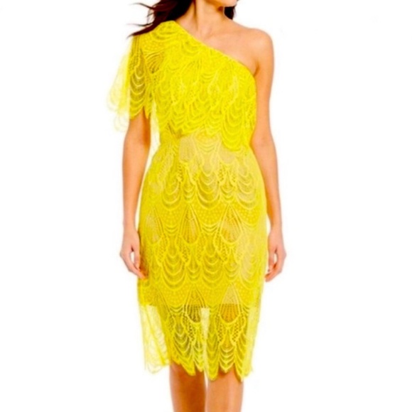 Dress the Population Dresses & Skirts - Dress the Population one-shoulder lace dress bright yellow